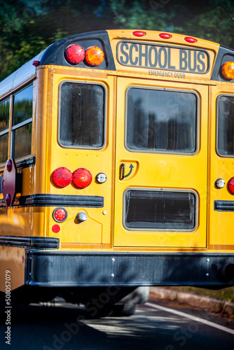 Back of a yellow American school bus