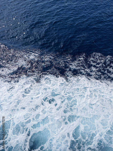 Sea waves background wallpaper view from a cruise ship, boat. Abstract photo ocean water surface