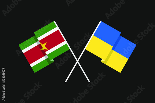 Flags of the countries of Ukraine and the Republic of Suriname (South America) in national colors. Help and support from friendly countries. Flat minimal design.