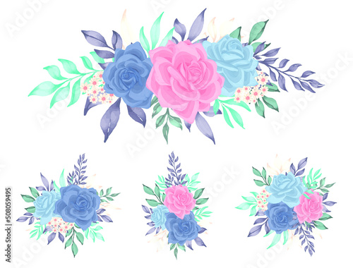 Fototapeta Naklejka Na Ścianę i Meble -  beautiful rose flower bouquet watercolor clipart