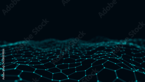Digital technology wave. Dark cyberspace with blue motion dots and lines. Futuristic digital background. Big data analytics. 3d rendering.