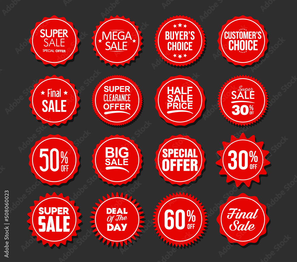 Collection of red badges and labels modern super sale style Collection of red badges and labels modern super sale style