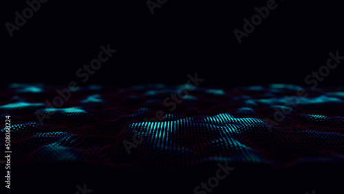 Wallpaper Mural Digital technology wave. Dark cyberspace with motion dots and lines. Futuristic digital background. Big data analytics. 3d rendering. Torontodigital.ca