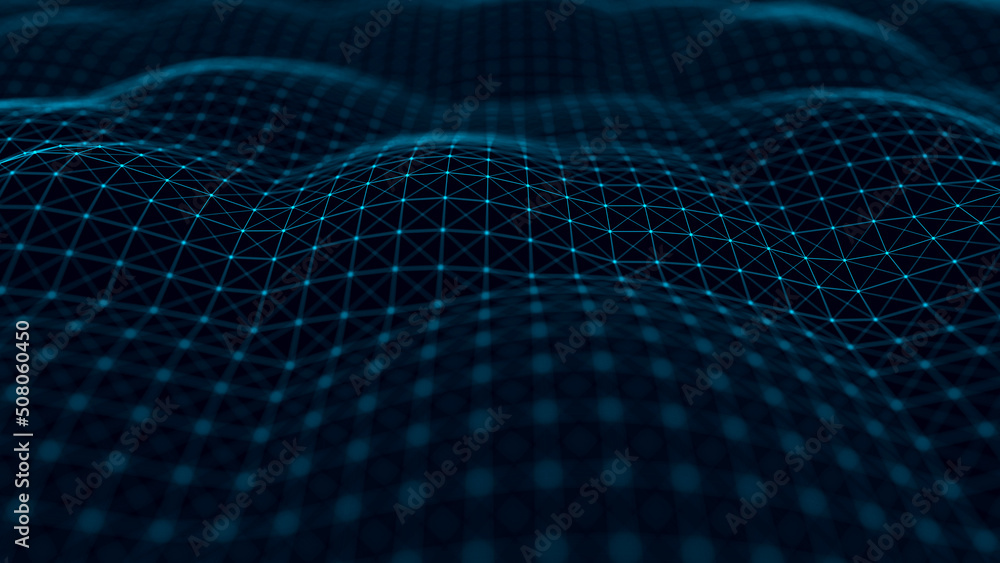 Digital technology wave. Dark cyberspace with motion dots and lines. Futuristic digital background. Big data analytics. 3d rendering. Digital technology wave. Dark cyberspace with motion dots and lines. Futuristic digital background. Big data analytics. 3d rendering.
