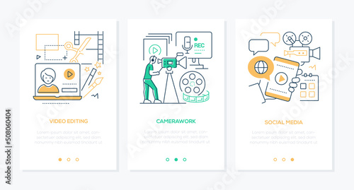 Video and social networks - line design style banners set