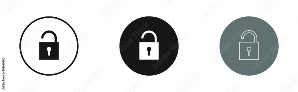 Set of unlock icons. Simple round unlock icons for web and print isolated on white background. Set of unlock icons. Simple round unlock icons for web and print isolated on white background.