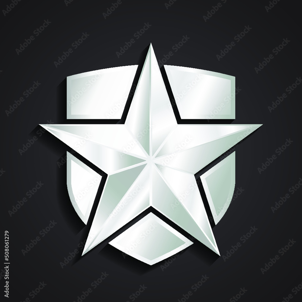 Obraz premium 3d silver shiny star with shield symbol