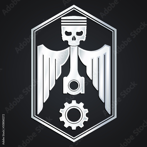 winged skull piston silver metal symbol