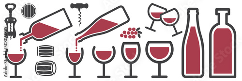 Set of wine objects icon isolated