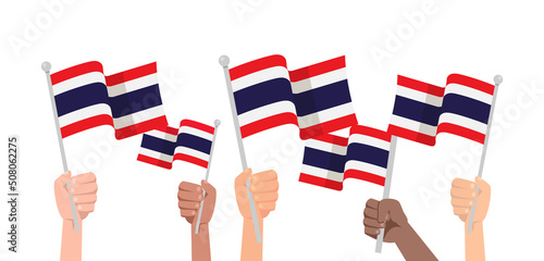 Hands with thailand flag isolated on white background. Vector stock	