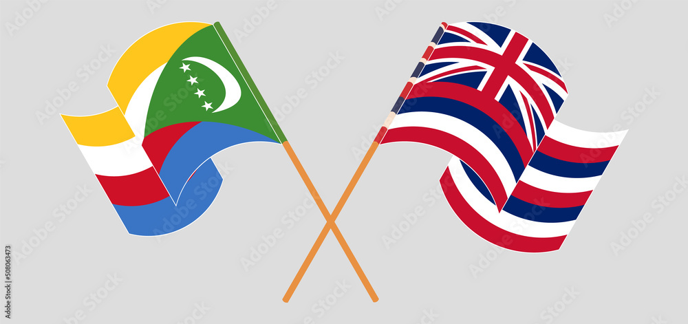 Crossed and waving flags of Comoros and The State Of Hawaii Crossed and waving flags of Comoros and The State Of Hawaii