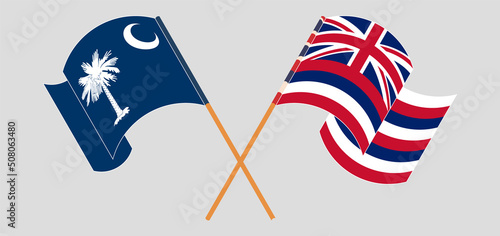 Crossed and waving flags of The State of South Carolina and The State Of Hawaii