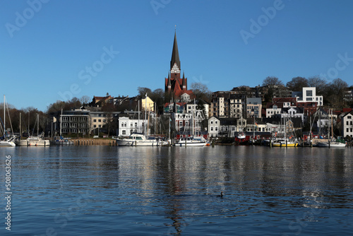 Stadtansicht Flensburg , Hafen von Flensburg im Frühling