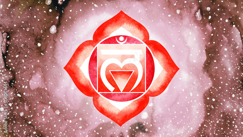 Muladhara Root Chakra red color logo symbol icon reiki mind spiritual health healing holistic energy lotus mandala watercolor painting art illustration design universe background photo