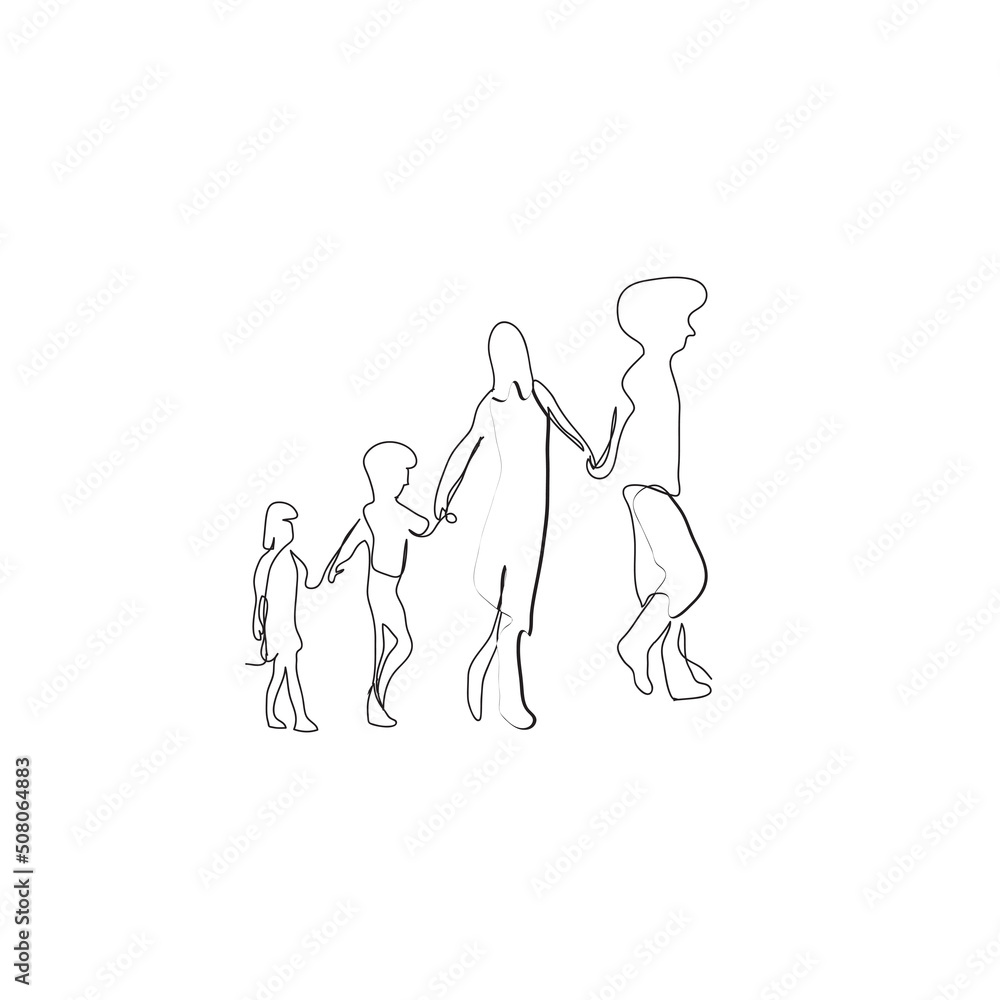 Continuous line drawing. family members holding hands. Illustration icon vector Continuous line drawing. family members holding hands. Illustration icon vector