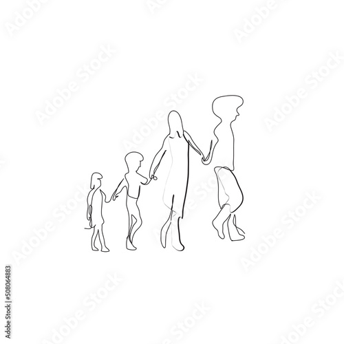 Continuous line drawing. family members holding hands. Illustration icon vector