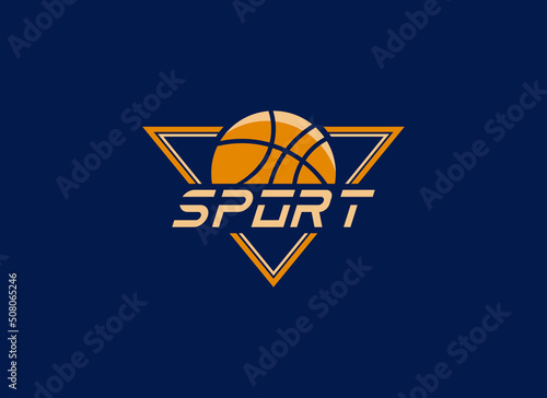 Basket Logo. Geometric Shape Basketball with Triangle Isolated on Blue Background. Usable for Sport, Emblem, Team, Business and Branding Logos. Flat Vector Design Template Element
