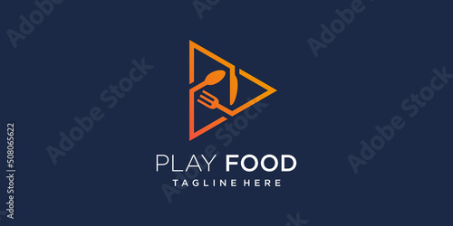 Food play logo design with modern creative concept Premium Vector