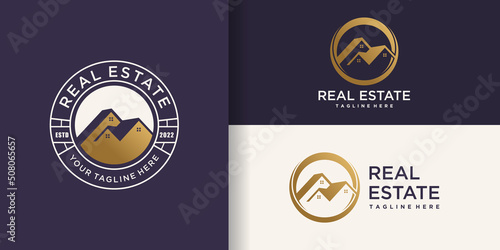 Real estate logo design with creative concept Premium Vector
