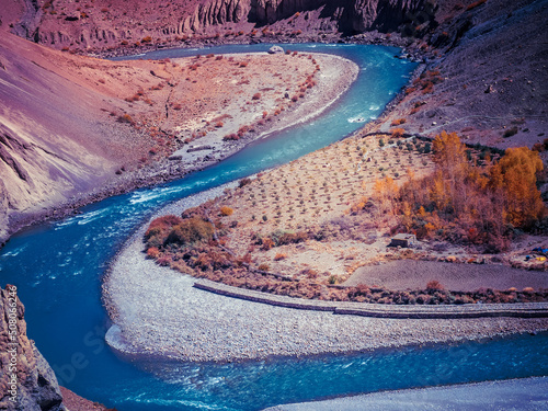 view of the Spiti river near Kaza  Himachal  India