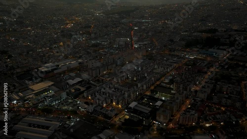 Aerial View Of Capital Quito, Ecuador On A Cloudy Day - drone shot