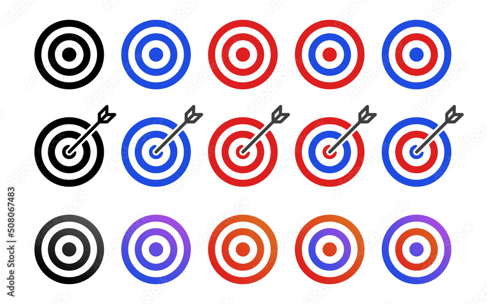 Target archery vector icon set. Aim acuuracy symbol. Tarets aiming collection. Target archery vector icon set. Aim acuuracy symbol. Tarets aiming collection.