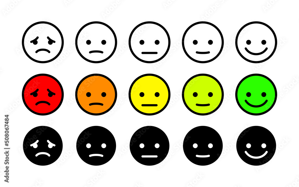 Customer satisfaction from bad to good, vector emoji client rating. User feedback positive or negative icon set. Customer satisfaction from bad to good, vector emoji client rating. User feedback positive or negative icon set.