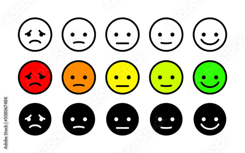 Customer satisfaction from bad to good, vector emoji client rating. User feedback positive or negative icon set.