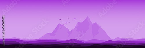 mountain sunrise  landscape flat design vector illustration good for wallpaper, background, banner, backdrop, tourism and design template