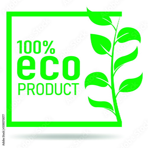 Vector label design with round letter or guarantee icon. Square icon. 100% organic certified environmental concept. Eco product.