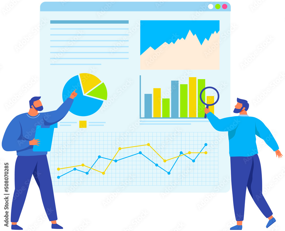 Reading report, survey concept. Man with magnifying glass looking for information in text document. Employee analyzes term of contract. Analysis data launch of new business project. Check startup data Reading report, survey concept. Man with magnifying glass looking for information in text document. Employee analyzes term of contract. Analysis data launch of new business project. Check startup data