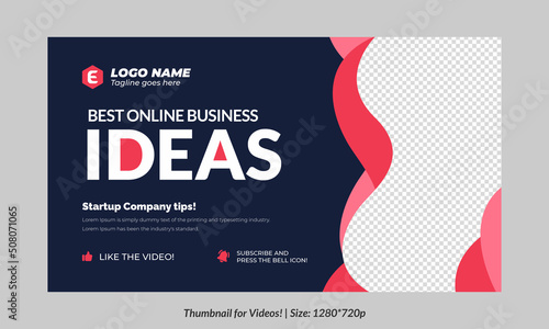 Editable thumbnail for videos and all social platforms. Premium thumbnail for videos editable Premium vector, customizable backgrounds. online business thumbnail design