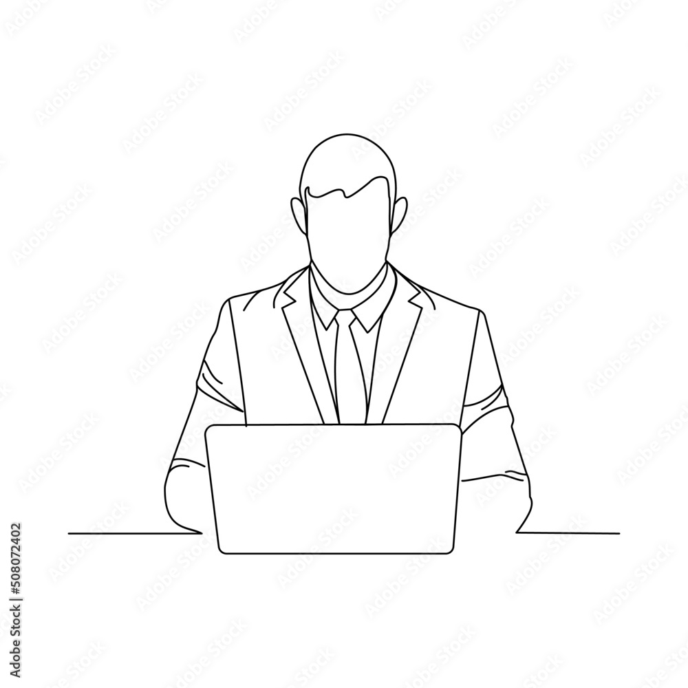 Man with laptop, continuous line, line art style, minimalist, vector illustration for t-shirt, style graphic print design slogan, social media. Man with laptop, continuous line, line art style, minimalist, vector illustration for t-shirt, style graphic print design slogan, social media.
