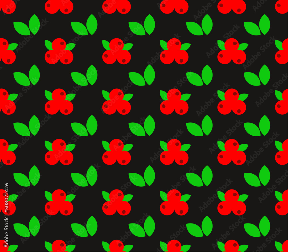 Pattern with cranberries on a dark background