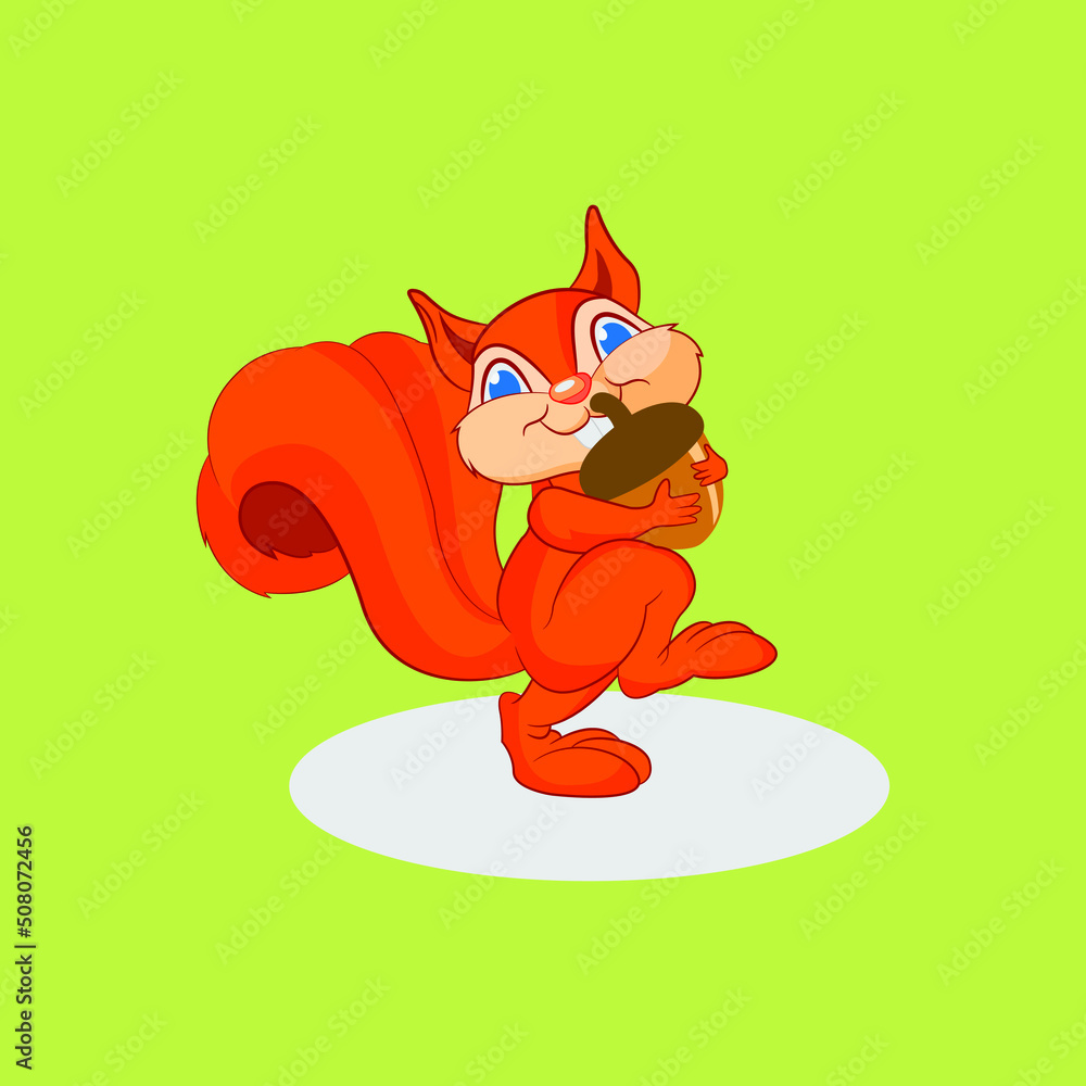 Squirrel cartoon animal illustration. looks cute the pose of a squirrel