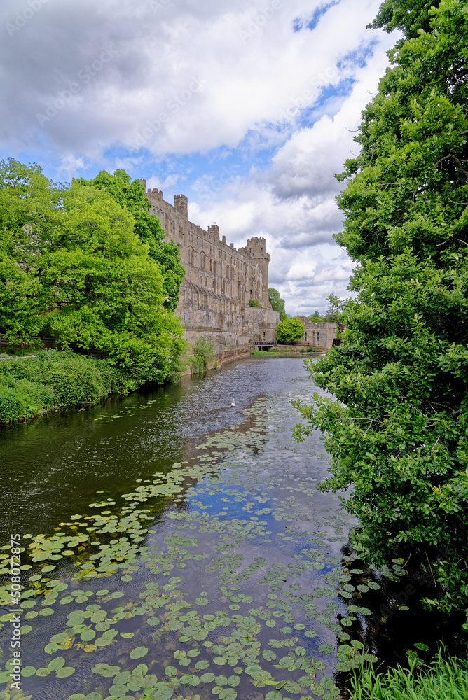Medieval Warwick Castle and Avon river in Warwickshire - England