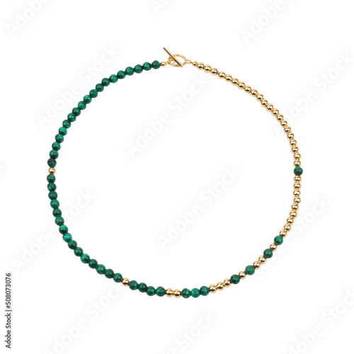 Wallpaper Mural Golden necklace with green gemstones isolated on white background Torontodigital.ca