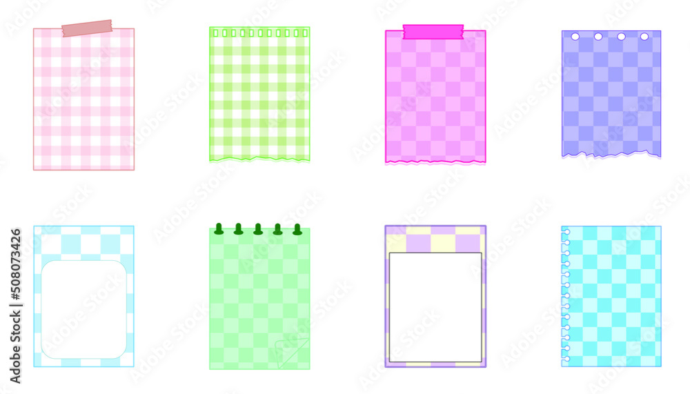 set of the cute checkerboard paper, notepad, memo, planner, reminder, and journal. cute, simple, and printable