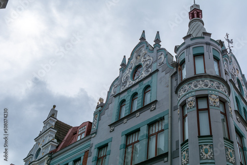 Low angle view of a historic house in the City Center of Tallinn, Estonia