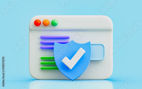 security shield checkmark interface 3d illustration online internet browsing data information file details safety privacy from virus attack malware concept for safe internet browsing mobile computer