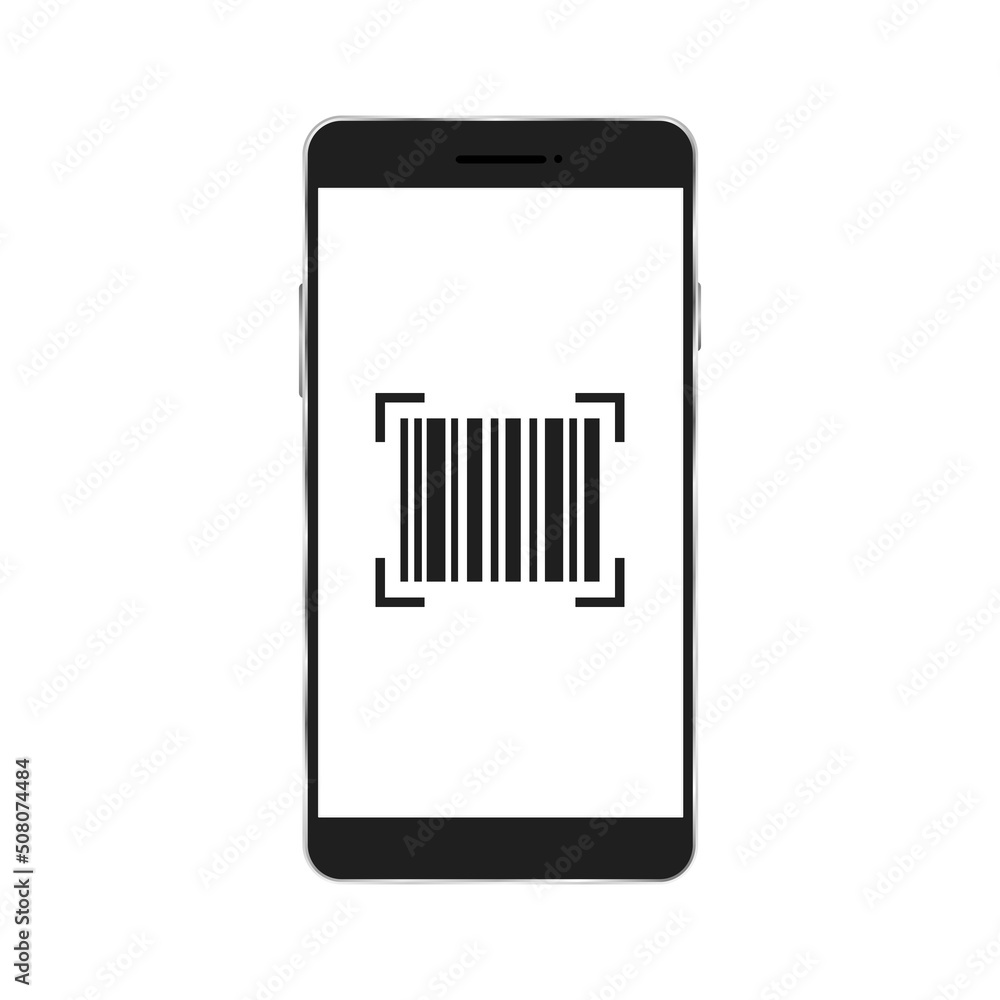 Smartphone with scan bar code. Realistic black phone scanning barcode. Vector isolated on white. Smartphone with scan bar code. Realistic black phone scanning barcode. Vector isolated on white.