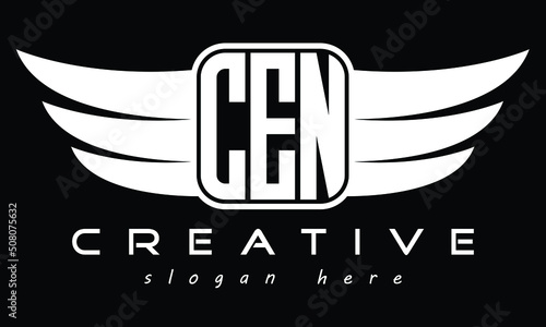 CEN three Letter Wings Flying Initial wing symbol minimalist creative concept flag icon professional logo design, Vector template