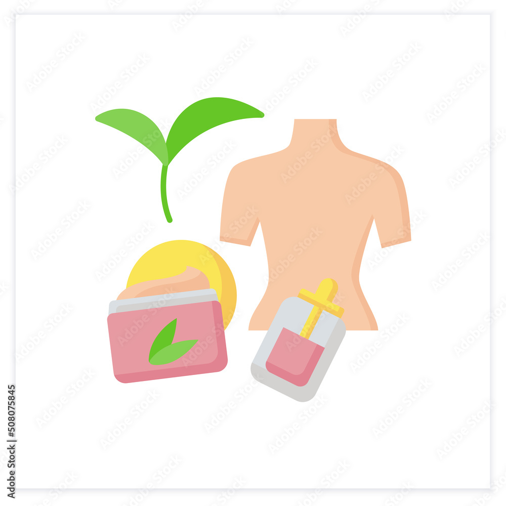 Beauty procedure flat icon. Serum for body moisturizing. Body cream, care and cosmetology.Natural cosmetic concept. Color vector illustration Beauty procedure flat icon. Serum for body moisturizing. Body cream, care and cosmetology.Natural cosmetic concept. Color vector illustration
