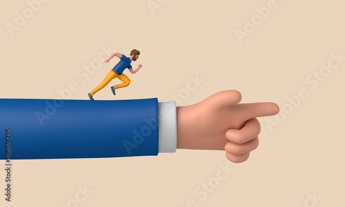 Business leadership concept. person running along a pointing arm. 3D Rendering