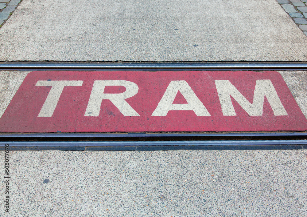 Obraz premium Pedestrian tramway crossing in different directions.