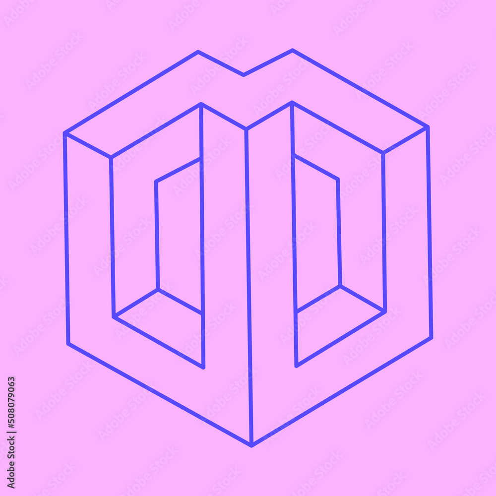 Impossible optical illusion shapes. Logo. Optical art object. Impossible figure. Line art. Unreal geometric objects.