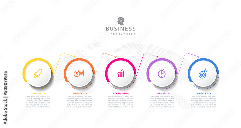 Vector illustration, infographics design, template, marketing, information, with 5 options or steps Vector illustration, infographics design, template, marketing, information, with 5 options or steps