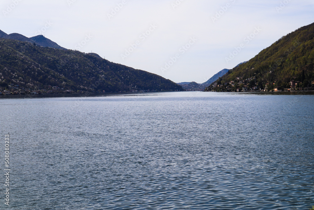 View to the Lago Lugano from Melide, Ticino, Switzerland