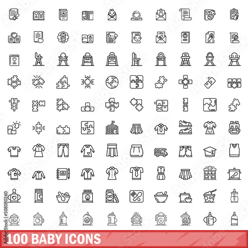 100 baby icons set. Outline illustration of 100 baby icons vector set isolated on white background