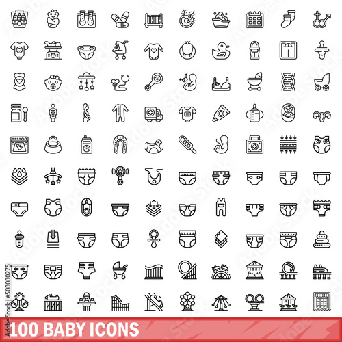 100 baby icons set. Outline illustration of 100 baby icons vector set isolated on white background